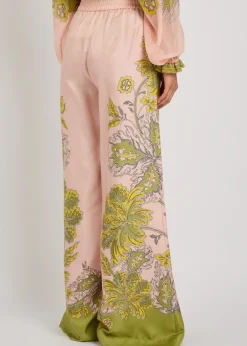 Printed wide-leg silk trousers