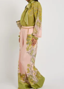 Printed wide-leg silk trousers