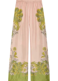 Printed wide-leg silk trousers