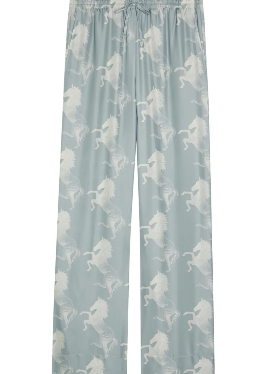 Printed wide-leg silk trousers