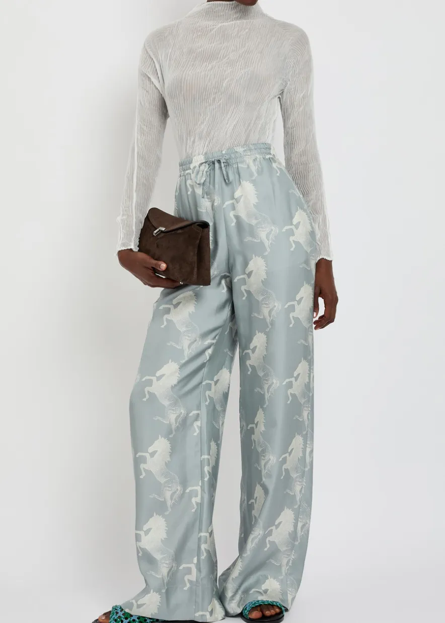 Printed wide-leg silk trousers