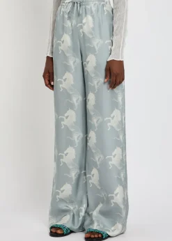 Printed wide-leg silk trousers