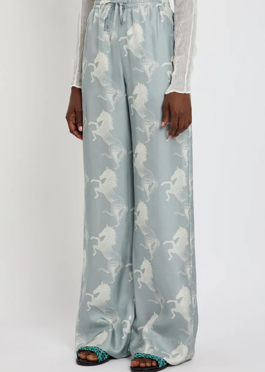 Printed wide-leg silk trousers