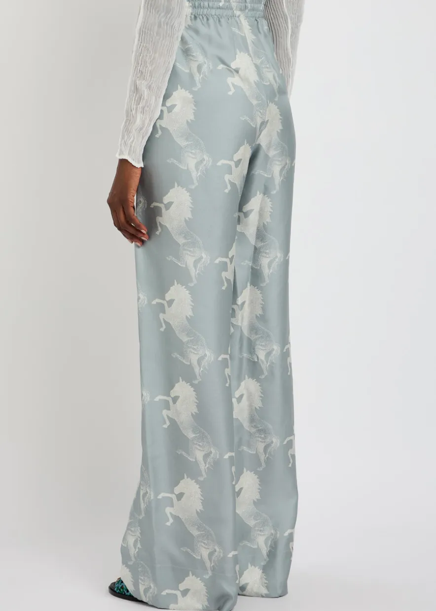 Printed wide-leg silk trousers