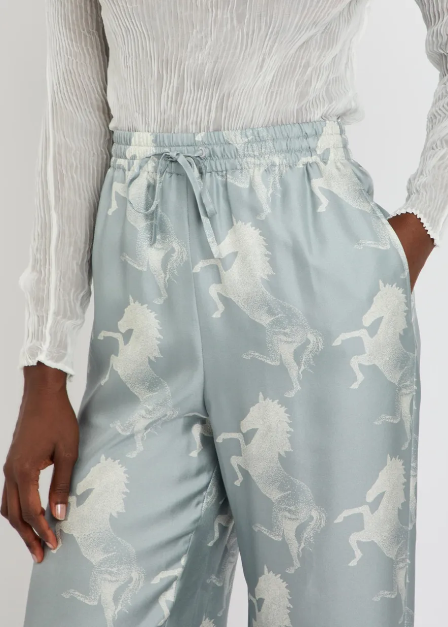 Printed wide-leg silk trousers