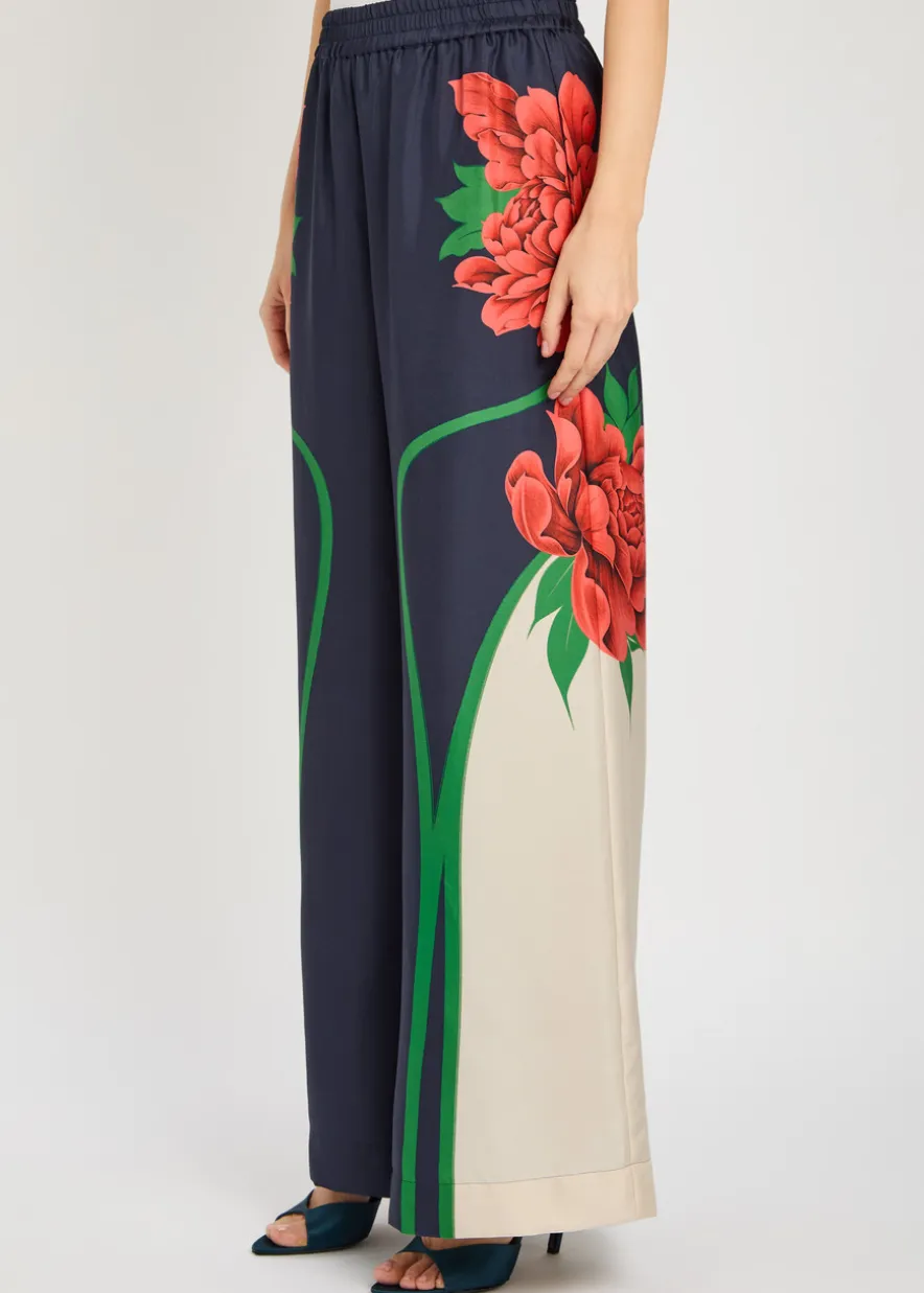 Printed wide-leg silk trousers