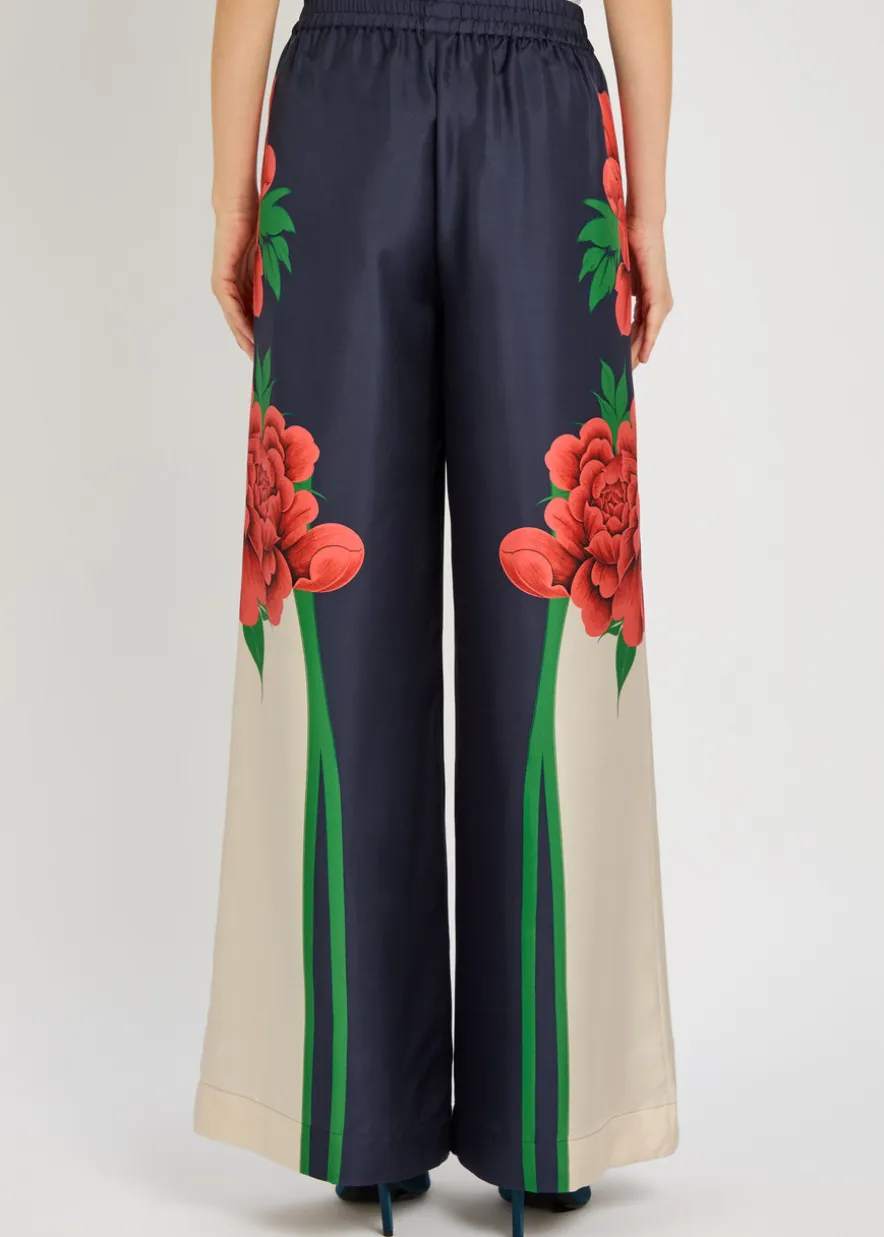 Printed wide-leg silk trousers