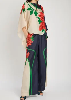 Printed wide-leg silk trousers