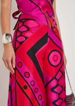 Printed wide-leg silk trousers