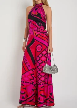 Printed wide-leg silk trousers