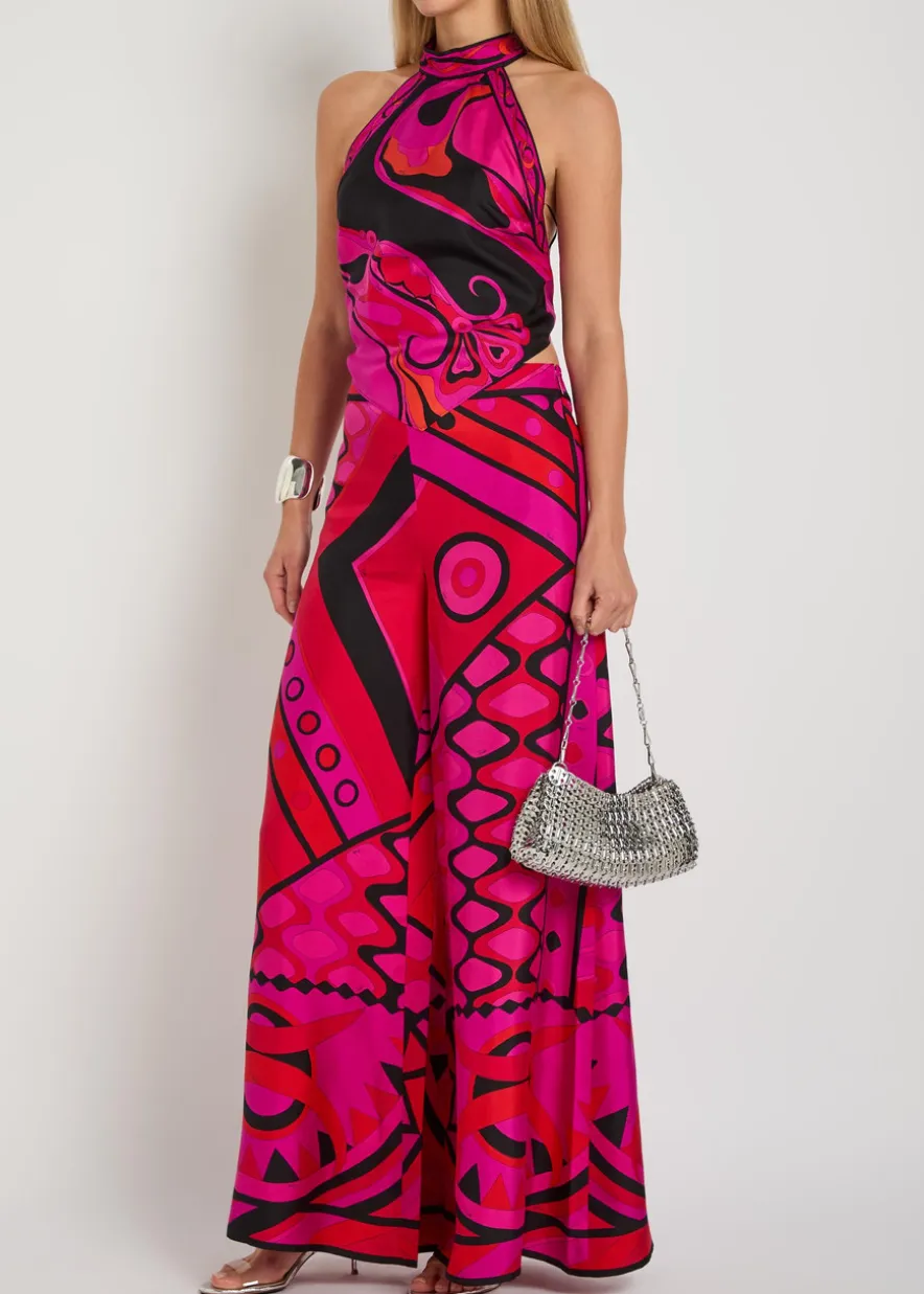 Printed wide-leg silk trousers