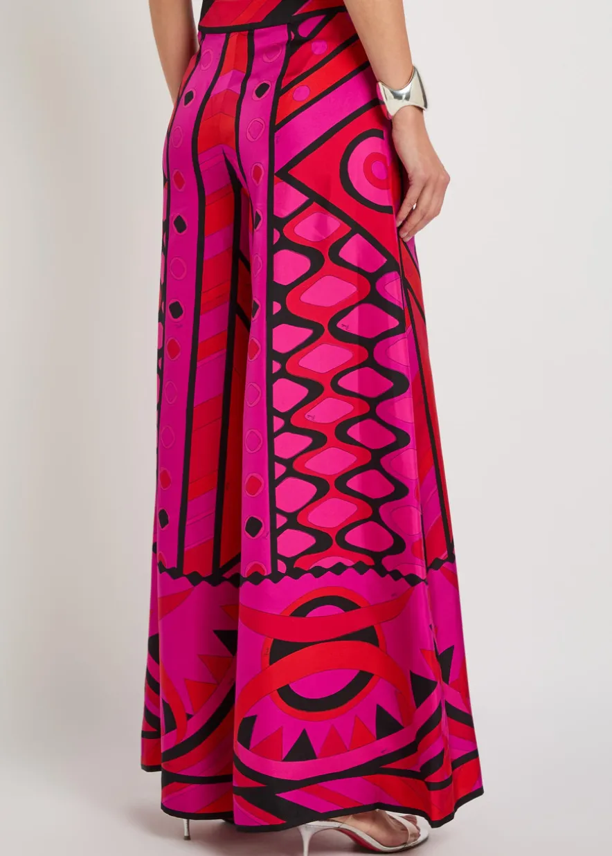 Printed wide-leg silk trousers