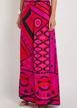 Printed wide-leg silk trousers