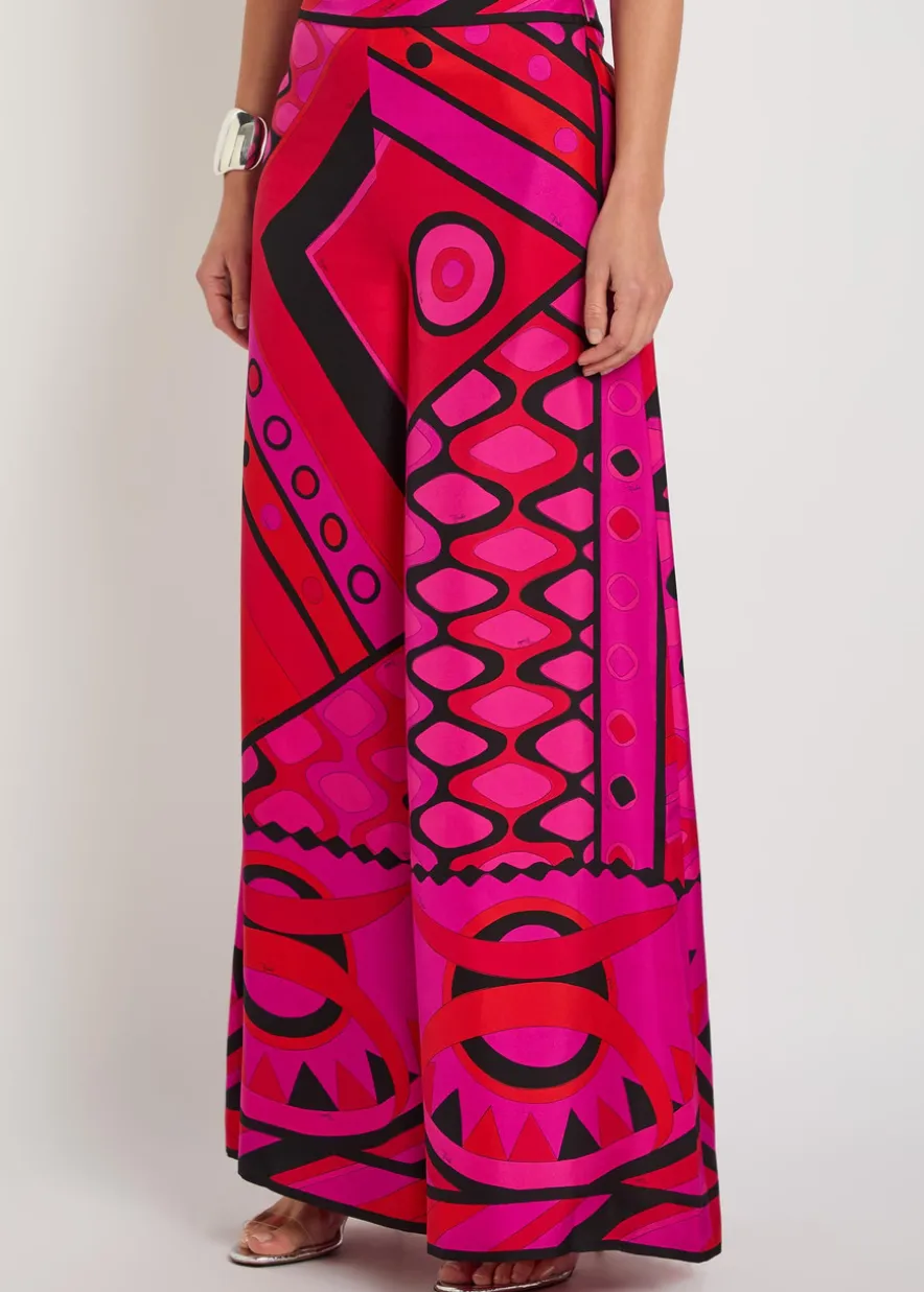Printed wide-leg silk trousers