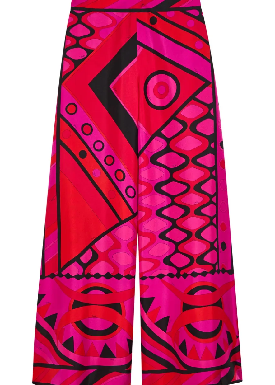 Printed wide-leg silk trousers