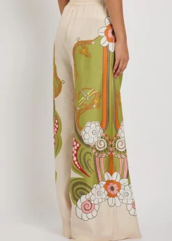 Printed wide-leg silk trousers
