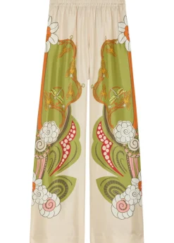 Printed wide-leg silk trousers