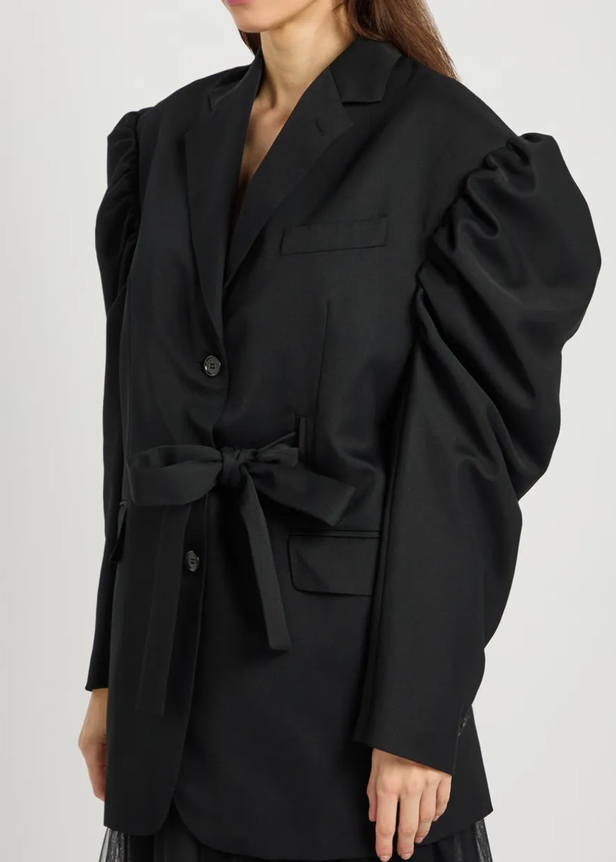 Puff sleeve belted gabardine jacket