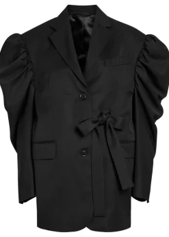 Puff sleeve belted gabardine jacket
