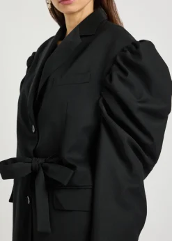 Puff sleeve belted gabardine jacket