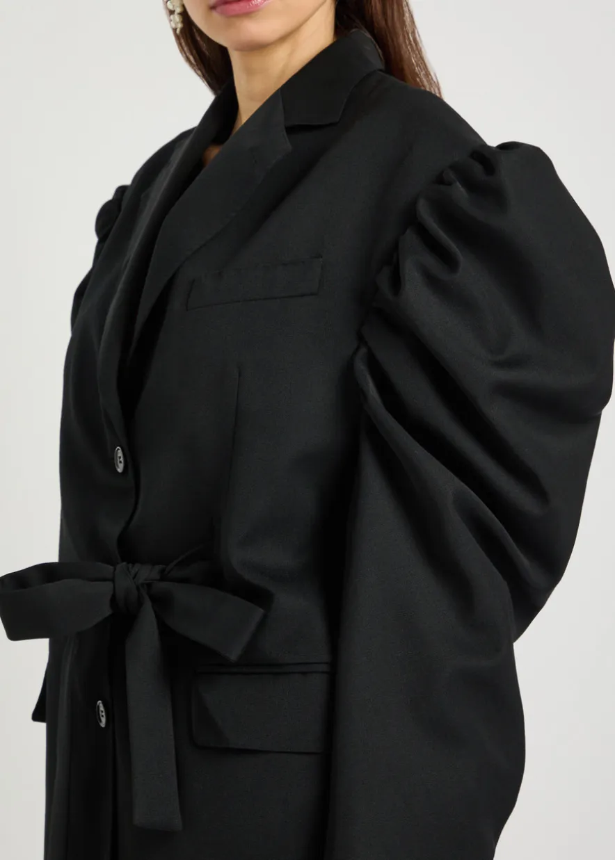 Puff sleeve belted gabardine jacket