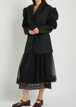 Puff sleeve belted gabardine jacket