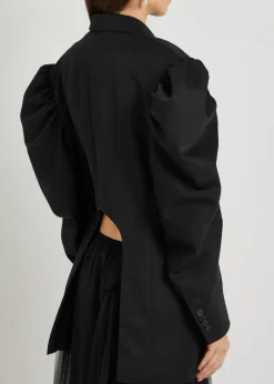 Puff sleeve belted gabardine jacket