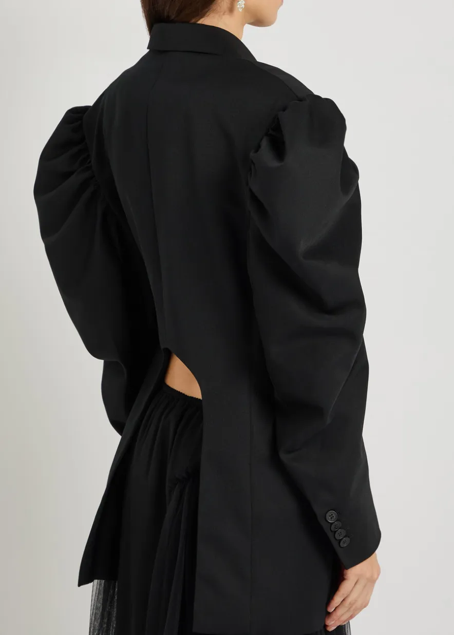 Puff sleeve belted gabardine jacket