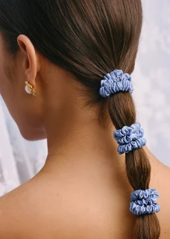 Pure Silk Skinny Scrunchies - Cornflower