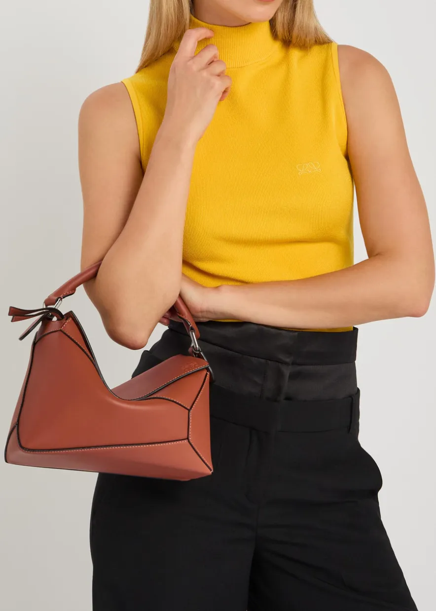 Puzzle Edge small leather top handle bag