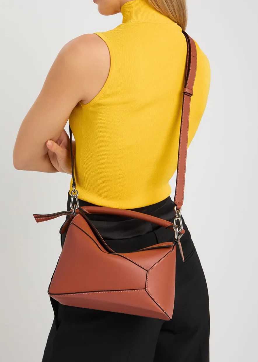 Puzzle Edge small leather top handle bag