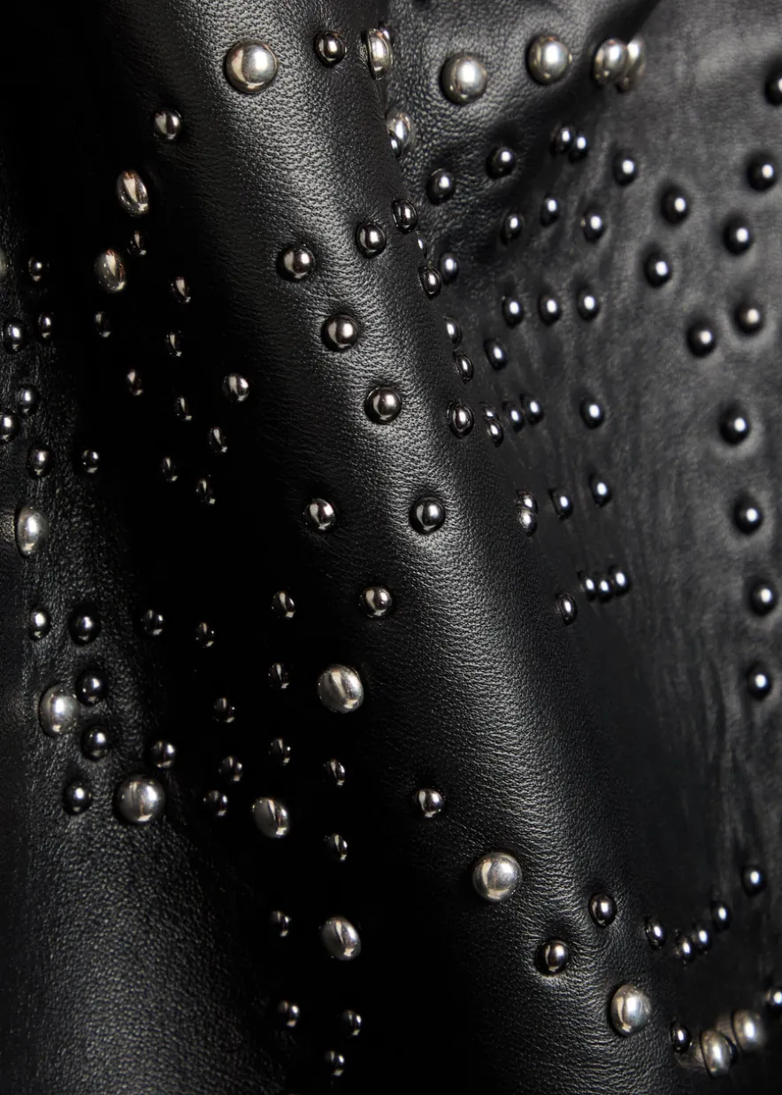 Queen stud-embellished leather cropped bomber jacket