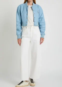 Queen stud-embellished leather cropped bomber jacket