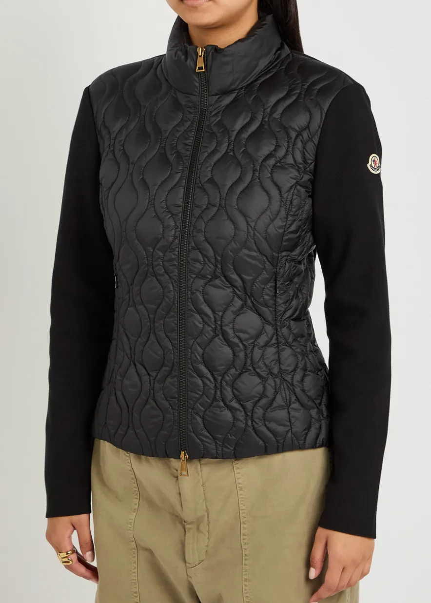 Quilted cotton and nylon cardigan