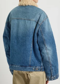 Quilted faux shearling and denim jacket