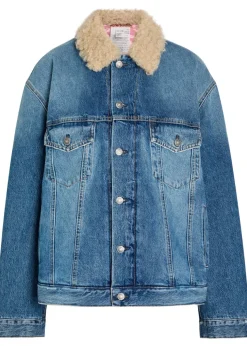 Quilted faux shearling and denim jacket
