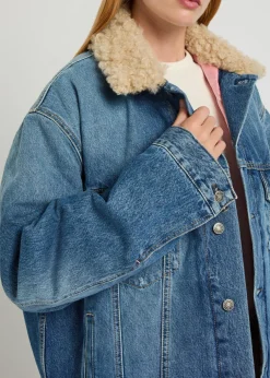 Quilted faux shearling and denim jacket