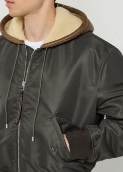 Quilted hooded nylon bomber jacket