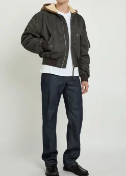 Quilted hooded nylon bomber jacket