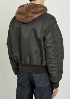 Quilted hooded nylon bomber jacket