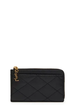 Quilted pebbled leather card holder
