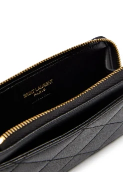 Quilted pebbled leather card holder