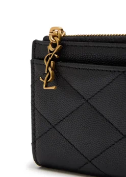 Quilted pebbled leather card holder