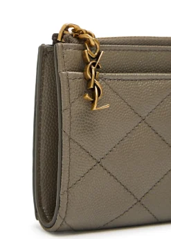 Quilted pebbled leather card holder