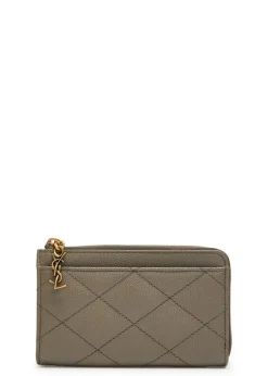 Quilted pebbled leather card holder