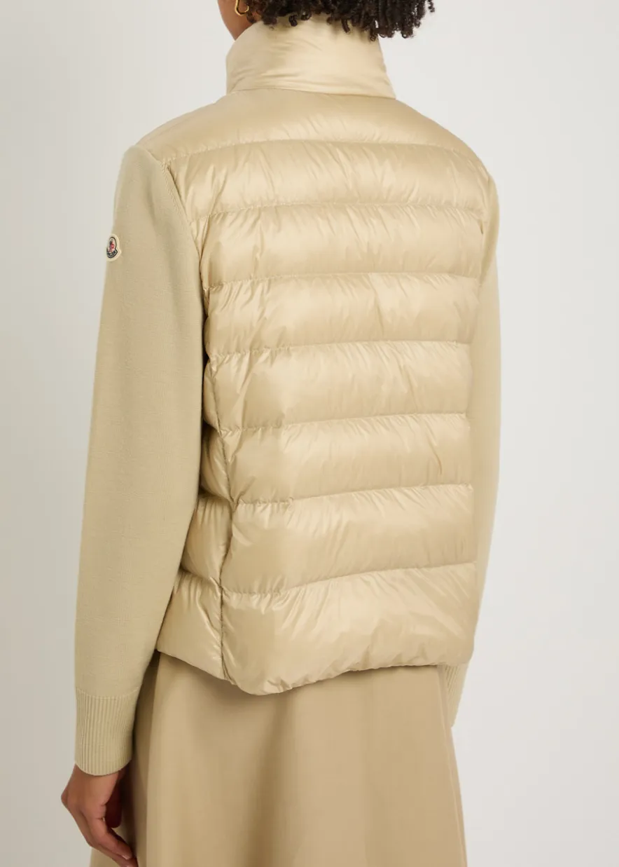 Quilted shell and wool-knit cardigan