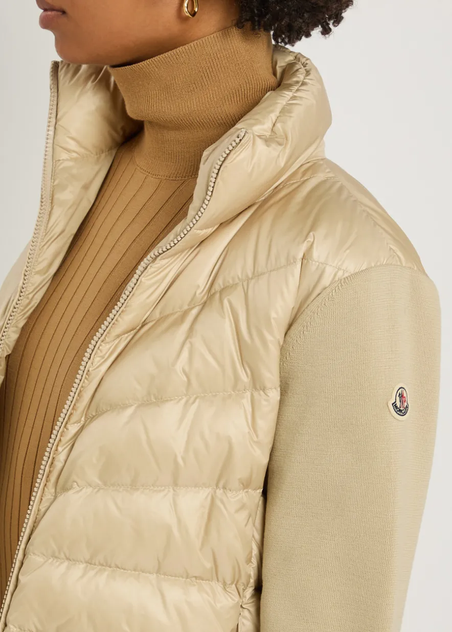 Quilted shell and wool-knit cardigan