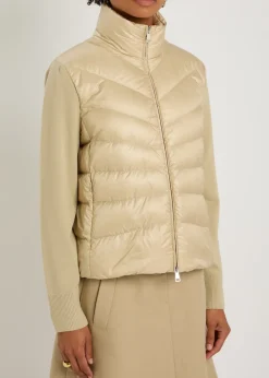 Quilted shell and wool-knit cardigan