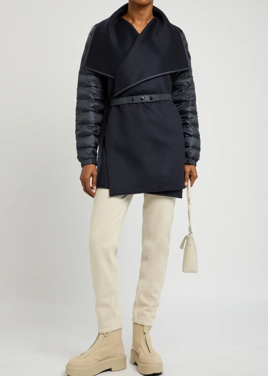 Quilted wool cape coat