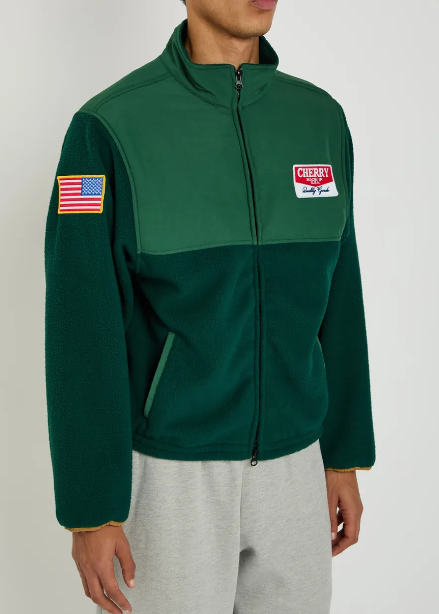 Racing appliquéd panelled fleece jacket